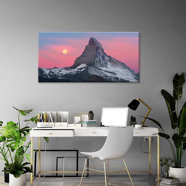 Matterhorn Dağı Ay Doğumu Pembe Gökyüzü Manzarası Kanvas Tablo – 13704