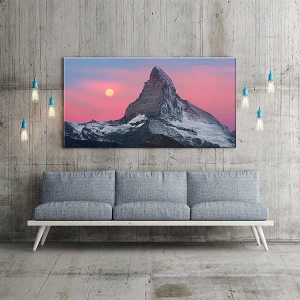 Matterhorn Dağı Ay Doğumu Pembe Gökyüzü Manzarası Kanvas Tablo – 13704