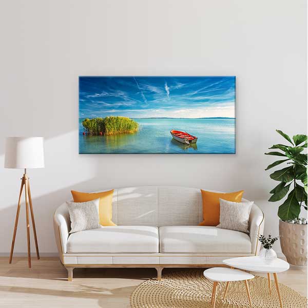 Sakin Kıyıda Tekne ve Göl Manzarası Kanvas Tablo – 13710