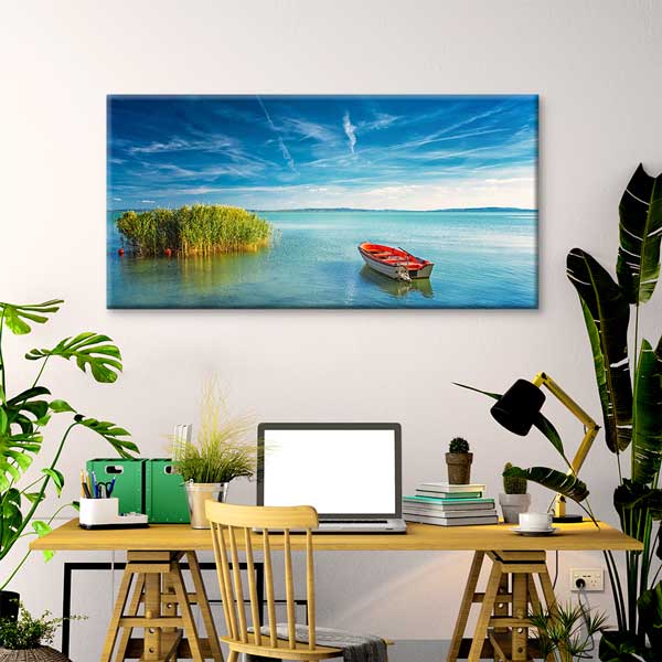 Sakin Kıyıda Tekne ve Göl Manzarası Kanvas Tablo – 13710