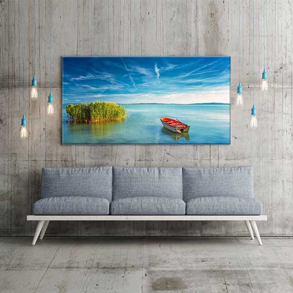 Sakin Kıyıda Tekne ve Göl Manzarası Kanvas Tablo – 13710