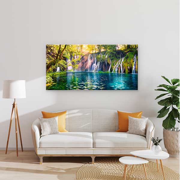 Doğa İçinde Şelale ve Turkuaz Göl Manzarası Kanvas Tablo – 13711