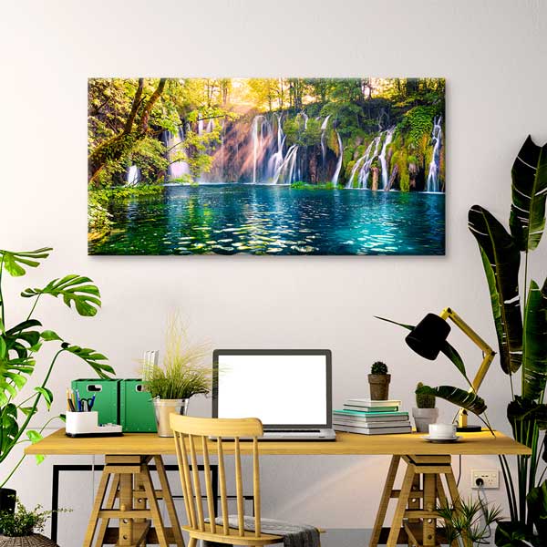 Doğa İçinde Şelale ve Turkuaz Göl Manzarası Kanvas Tablo – 13711