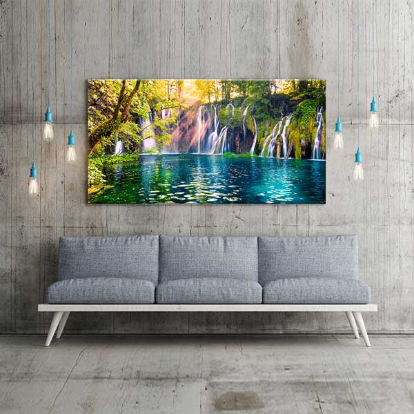 Doğa İçinde Şelale ve Turkuaz Göl Manzarası Kanvas Tablo – 13711