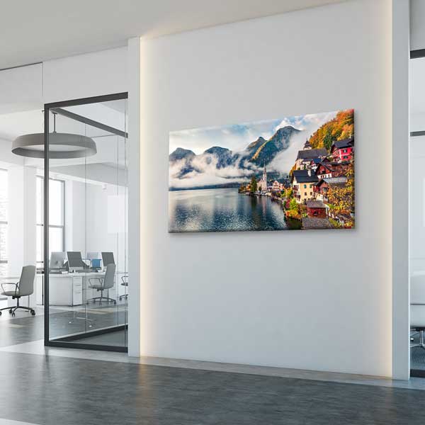 canvas-wall-art-13712-03 Hallstatt Göl Kenarı Kasaba ve Dağ Manzarası Kanvas Tablo – 13712