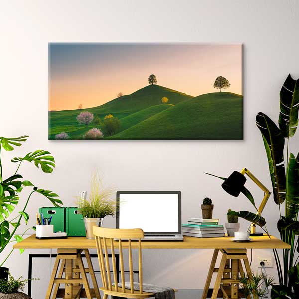 canvas-wall-art-13720-02 Yeşil Tepeler ve Gün Batımı Kanvas Tablo – 13720