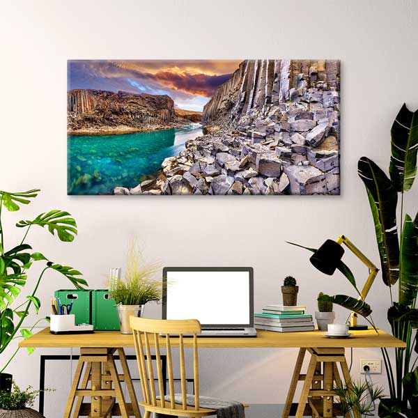 canvas-wall-art-13732-02 Bazalt Kayalıklar ve Turkuaz Nehir Manzarası Kanvas Tablo – 13732