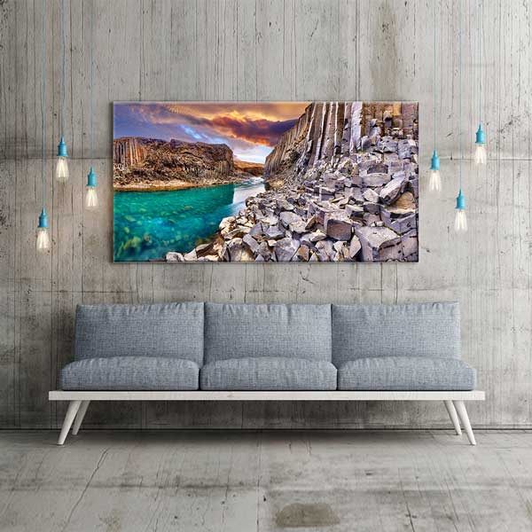 canvas-wall-art-13732-04 Bazalt Kayalıklar ve Turkuaz Nehir Manzarası Kanvas Tablo – 13732