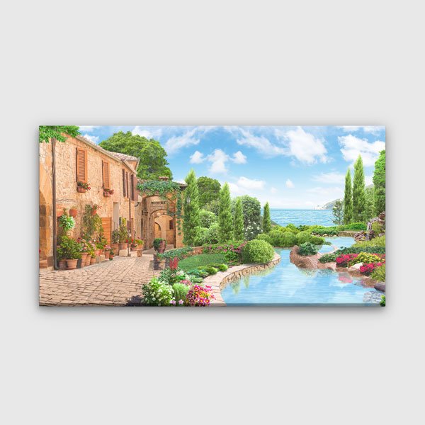 canvas-wall-art-13734-00 Akdeniz Bahçe ve Sahil Manzarası Kanvas Tablo – 13734