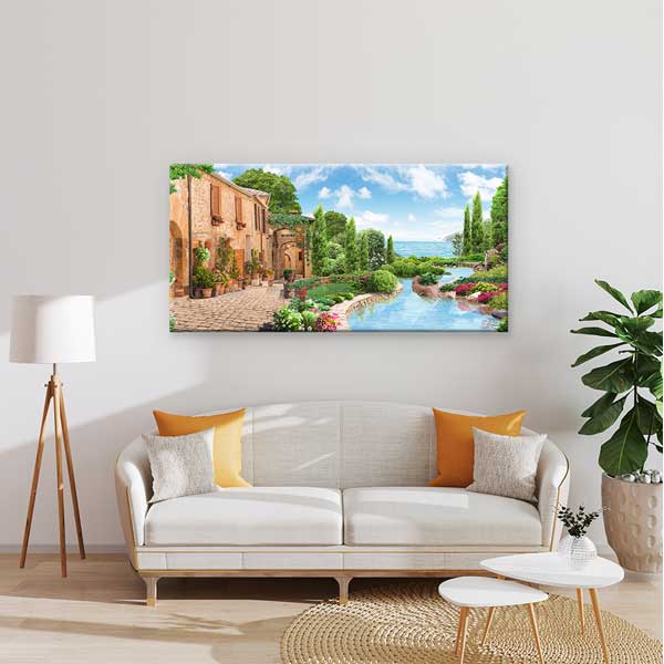 Akdeniz Bahçe ve Sahil Manzarası Kanvas Tablo – 13734