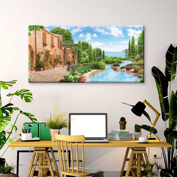 Akdeniz Bahçe ve Sahil Manzarası Kanvas Tablo – 13734