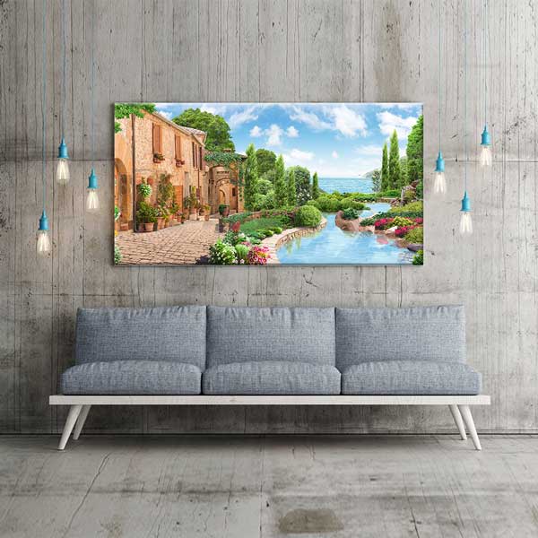 Akdeniz Bahçe ve Sahil Manzarası Kanvas Tablo – 13734
