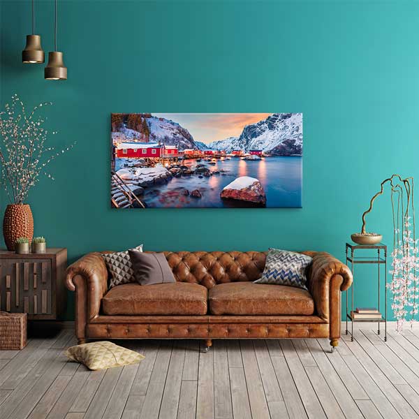 Norveç Kıyı Köyü Kış Manzarası Kanvas Tablo – 13737