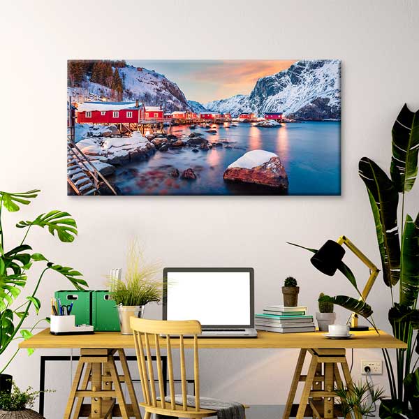 Norveç Kıyı Köyü Kış Manzarası Kanvas Tablo – 13737