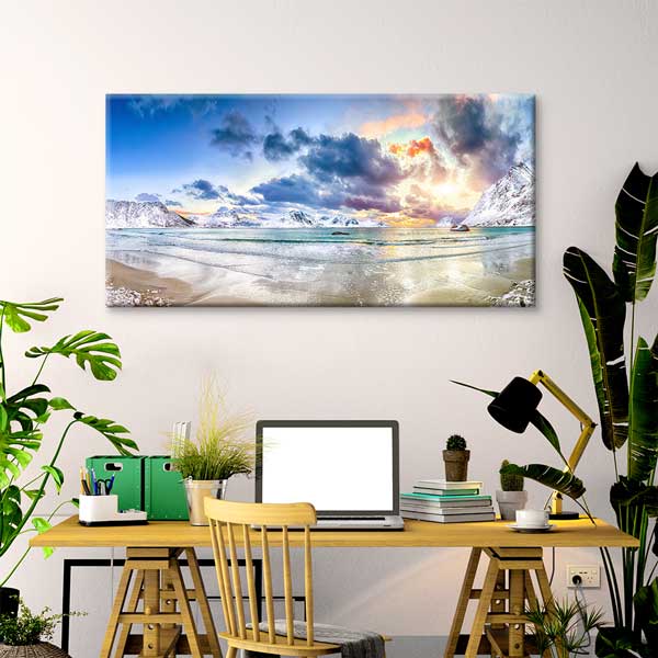 Kış Sahili ve Karla Kaplı Dağ Manzarası Kanvas Tablo – 13747