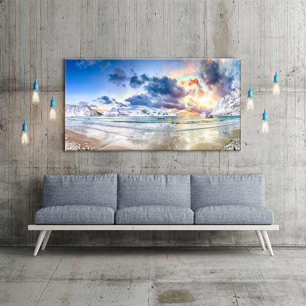 Kış Sahili ve Karla Kaplı Dağ Manzarası Kanvas Tablo – 13747