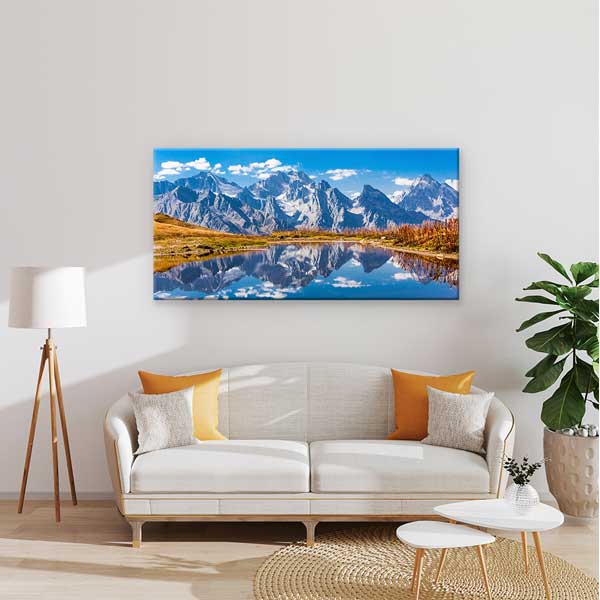 Zirve Dağlar ve Göl Yansıması Doğa Manzarası Duvar Tablosu – 13759