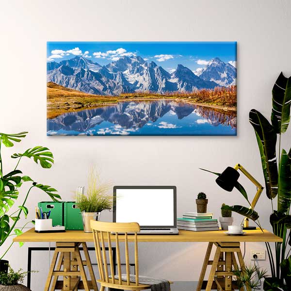 Zirve Dağlar ve Göl Yansıması Doğa Manzarası Duvar Tablosu – 13759