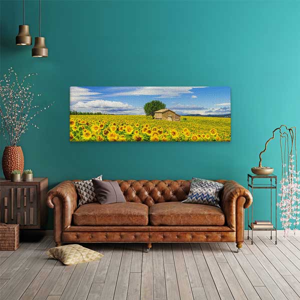 Ayçiçeği Tarlası ve Taş Ev Manzaralı Kanvas Tablo 13795