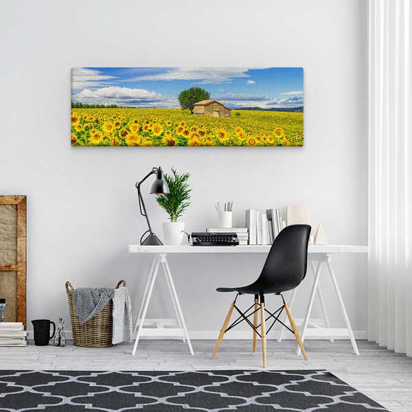 Ayçiçeği Tarlası ve Taş Ev Manzaralı Kanvas Tablo 13795