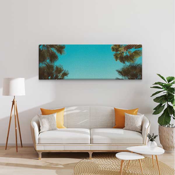 Turkuaz Gökyüzü ve Palmiye Yaprakları Minimal Tropikal Duvar Tablosu 13824