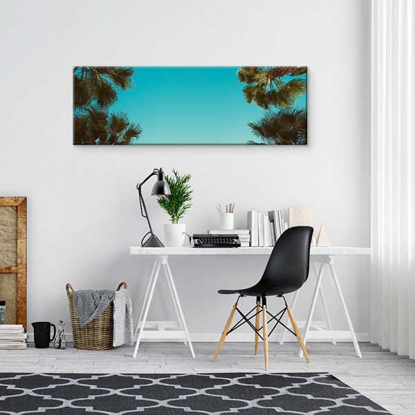 Turkuaz Gökyüzü ve Palmiye Yaprakları Minimal Tropikal Duvar Tablosu 13824