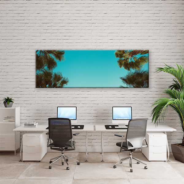 Turkuaz Gökyüzü ve Palmiye Yaprakları Minimal Tropikal Duvar Tablosu 13824