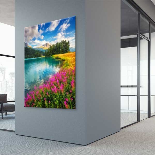 canvas-wall-art-13841-02 Göl Dağ Manzarası Mor Çiçekler Kanvas Tablo 13841