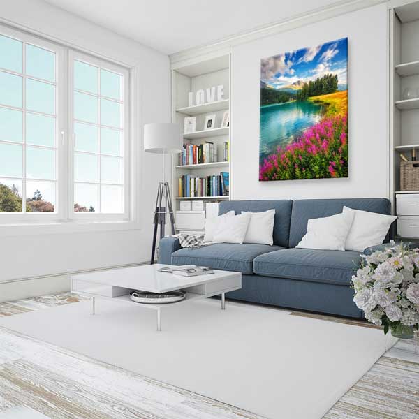 canvas-wall-art-13841-03 Göl Dağ Manzarası Mor Çiçekler Kanvas Tablo 13841