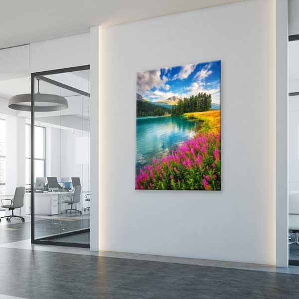 canvas-wall-art-13841-05 Göl Dağ Manzarası Mor Çiçekler Kanvas Tablo 13841