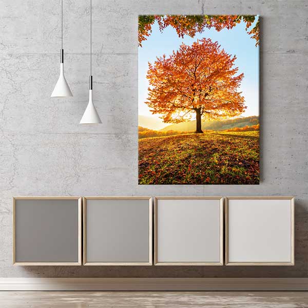 canvas-wall-art-13852-03 Sonbahar renkleriyle kaplı orman ve göl yansımasının görüldüğü dekoratif kanvas tablo. 13852
