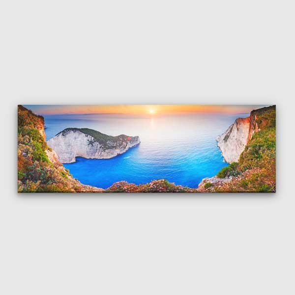 Turkuaz Deniz ve Kayalık Koy Gün Batımı Kanvas Tablo 13868