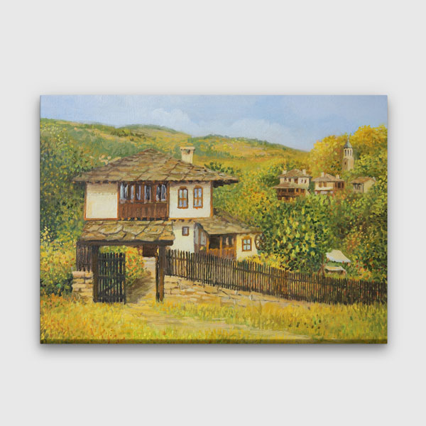 Geleneksel Köy Evi ve Kır Manzarası Kanvas Tablo 5239