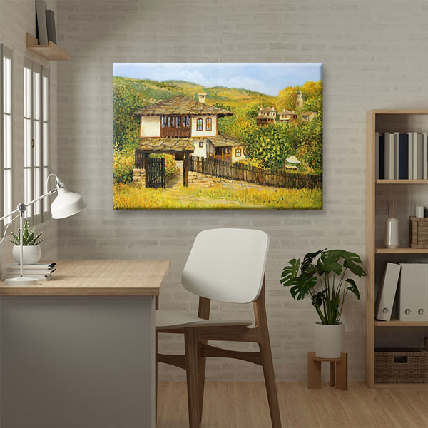 Geleneksel Köy Evi ve Kır Manzarası Kanvas Tablo 5239