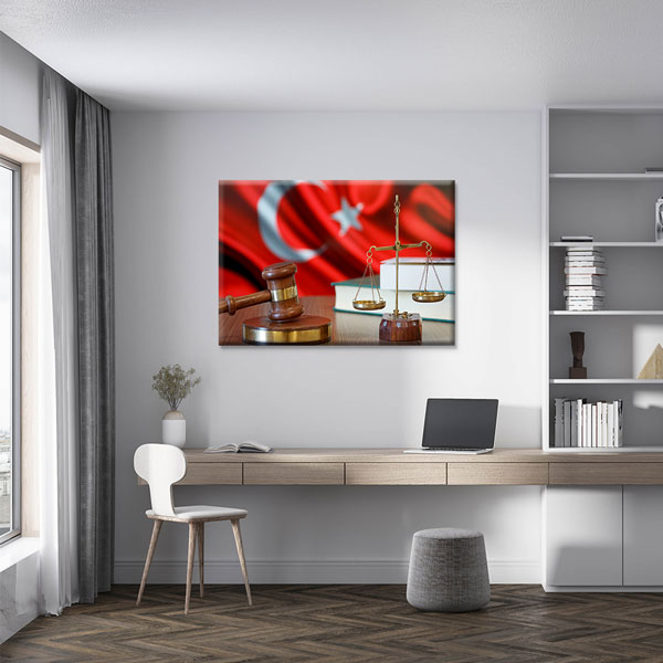 canvas-wall-art-5260-03 Türk Bayraklı Adalet Terazisi ve Hakim Tokmağı Temalı Kanvas Tablo – 5260
