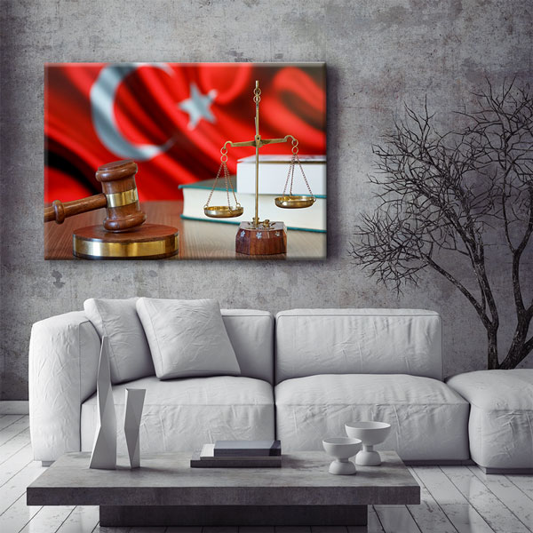 canvas-wall-art-5260-06 Türk Bayraklı Adalet Terazisi ve Hakim Tokmağı Temalı Kanvas Tablo – 5260