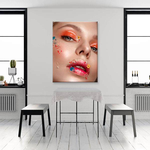 canvas-wall-art-5674-02 Çiçekli Makyaj Sanatı Kuaför Duvar Tablosu – 5674