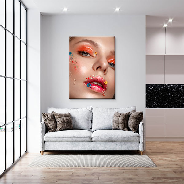 canvas-wall-art-5674-03 Çiçekli Makyaj Sanatı Kuaför Duvar Tablosu – 5674