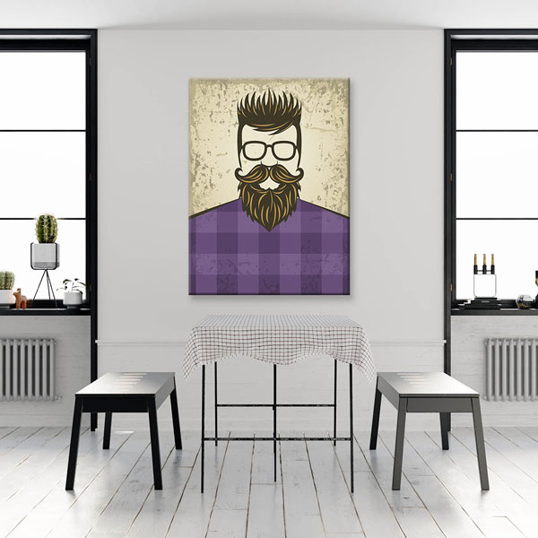 Mor Gömlekli Sakallı Erkek Figürü Berber Duvar Tablosu – 5679