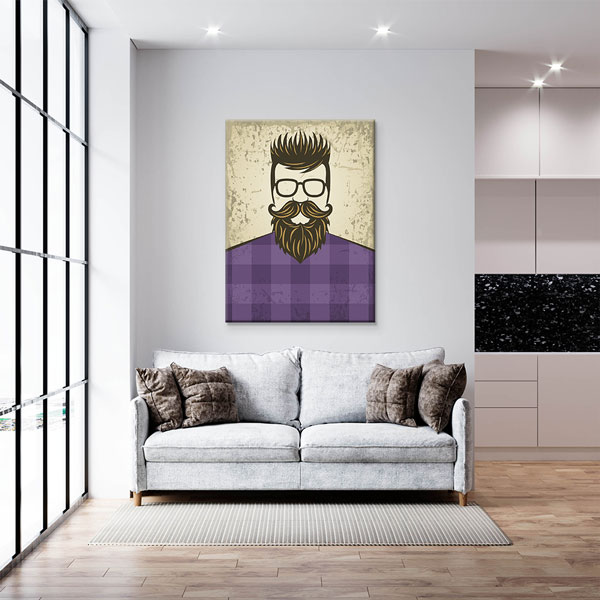 Mor Gömlekli Sakallı Erkek Figürü Berber Duvar Tablosu – 5679