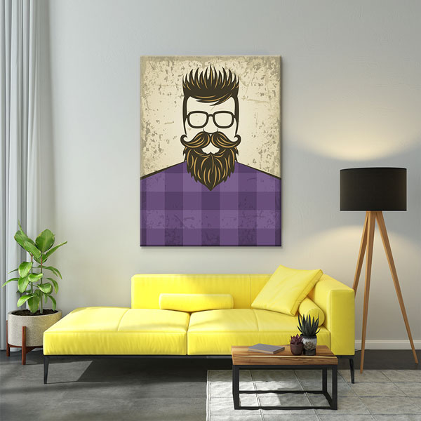 Mor Gömlekli Sakallı Erkek Figürü Berber Duvar Tablosu – 5679