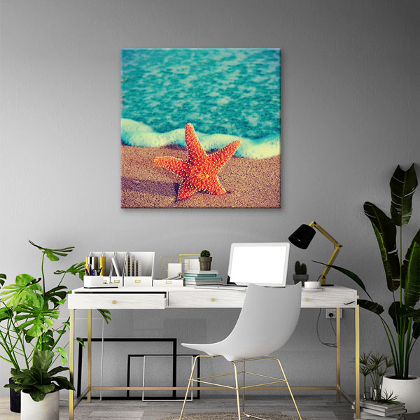 canvas-wall-art-decor-7449-01 Kumsalda Deniz Yıldızı ve Turkuaz Deniz Deniz Temalı Duvar Tablosu 7449