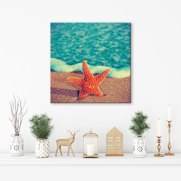 canvas-wall-art-decor-7449-02 Kumsalda Deniz Yıldızı ve Turkuaz Deniz Deniz Temalı Duvar Tablosu 7449