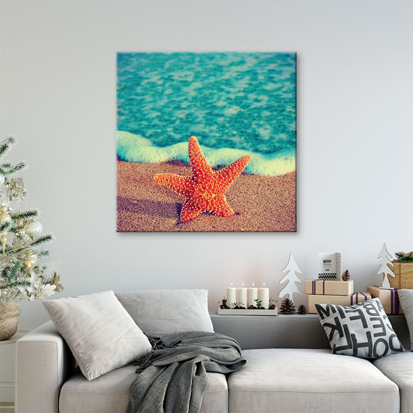 canvas-wall-art-decor-7449-03 Kumsalda Deniz Yıldızı ve Turkuaz Deniz Deniz Temalı Duvar Tablosu 7449