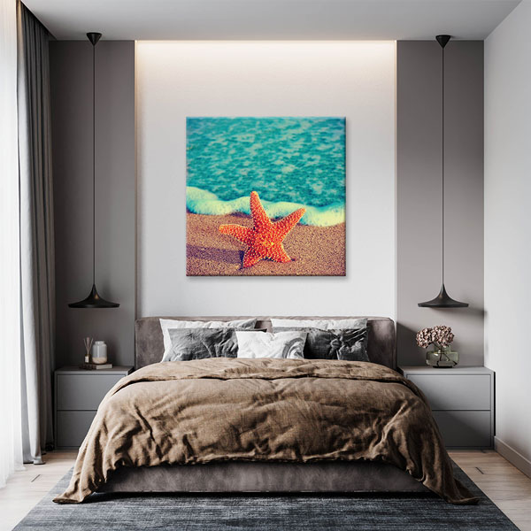 canvas-wall-art-decor-7449-05 Kumsalda Deniz Yıldızı ve Turkuaz Deniz Deniz Temalı Duvar Tablosu 7449