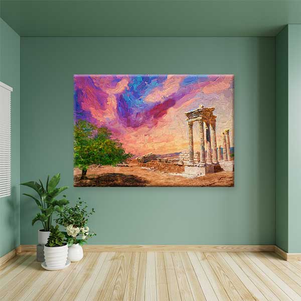 Antik Sütunlar ve Sanatsal Gökyüzü Kanvas Tablo 12010