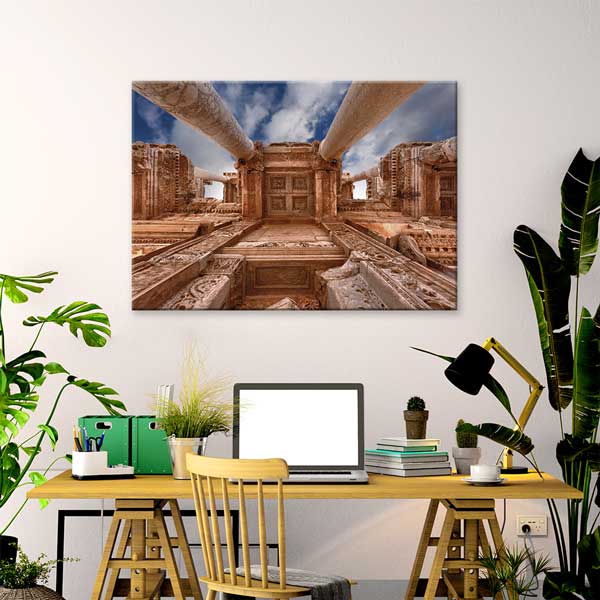 Alttan Bakış Antik Sütunlu Mimari Kanvas Tablo 12039