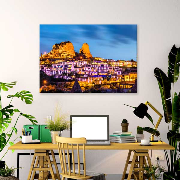 canvas-wall-decor-12094-01 Kapadokya Işıklarla Aydınlanan Anadolu Manzarası Kanvas Tablo 12094