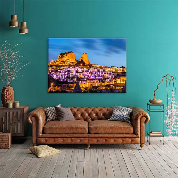 canvas-wall-decor-12094-02 Kapadokya Işıklarla Aydınlanan Anadolu Manzarası Kanvas Tablo 12094