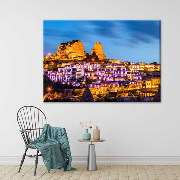 canvas-wall-decor-12094-03 Kapadokya Işıklarla Aydınlanan Anadolu Manzarası Kanvas Tablo 12094